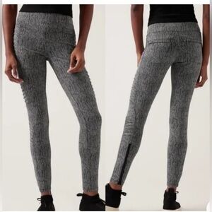 Athleta Delancy Black and White Textured Moto Leggings Zipper Ankle Versatile